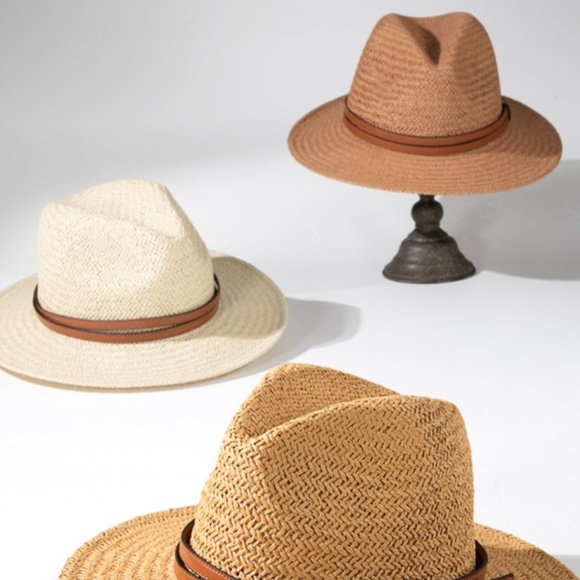 SOLD OUT Light Brown Woven Panama Hat w/ Faux Leather Double Band Women's - Picture 6 of 7